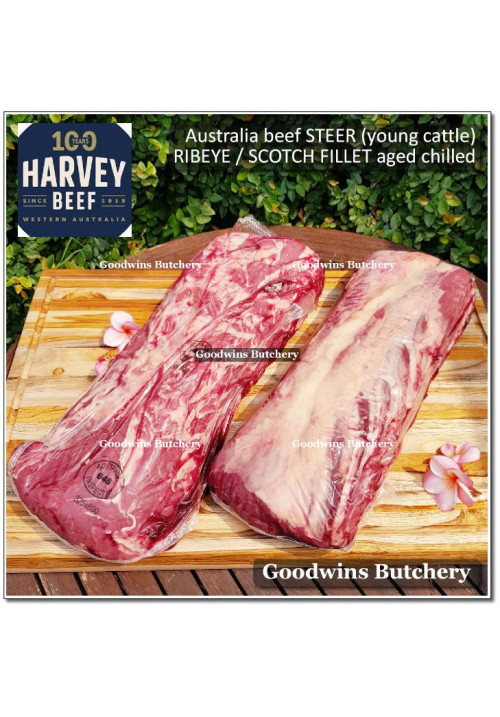 Beef Cuberoll Scotch-Fillet RIBEYE STEER (young cattle) aged 3-4 weeks Australia HARVEY whole cuts chilled +/- 4.5kg (price/kg) PREORDER 1-3 days notice